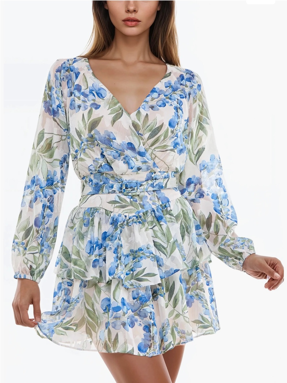Socialite Metallic Floral Long Sleeve Minidress